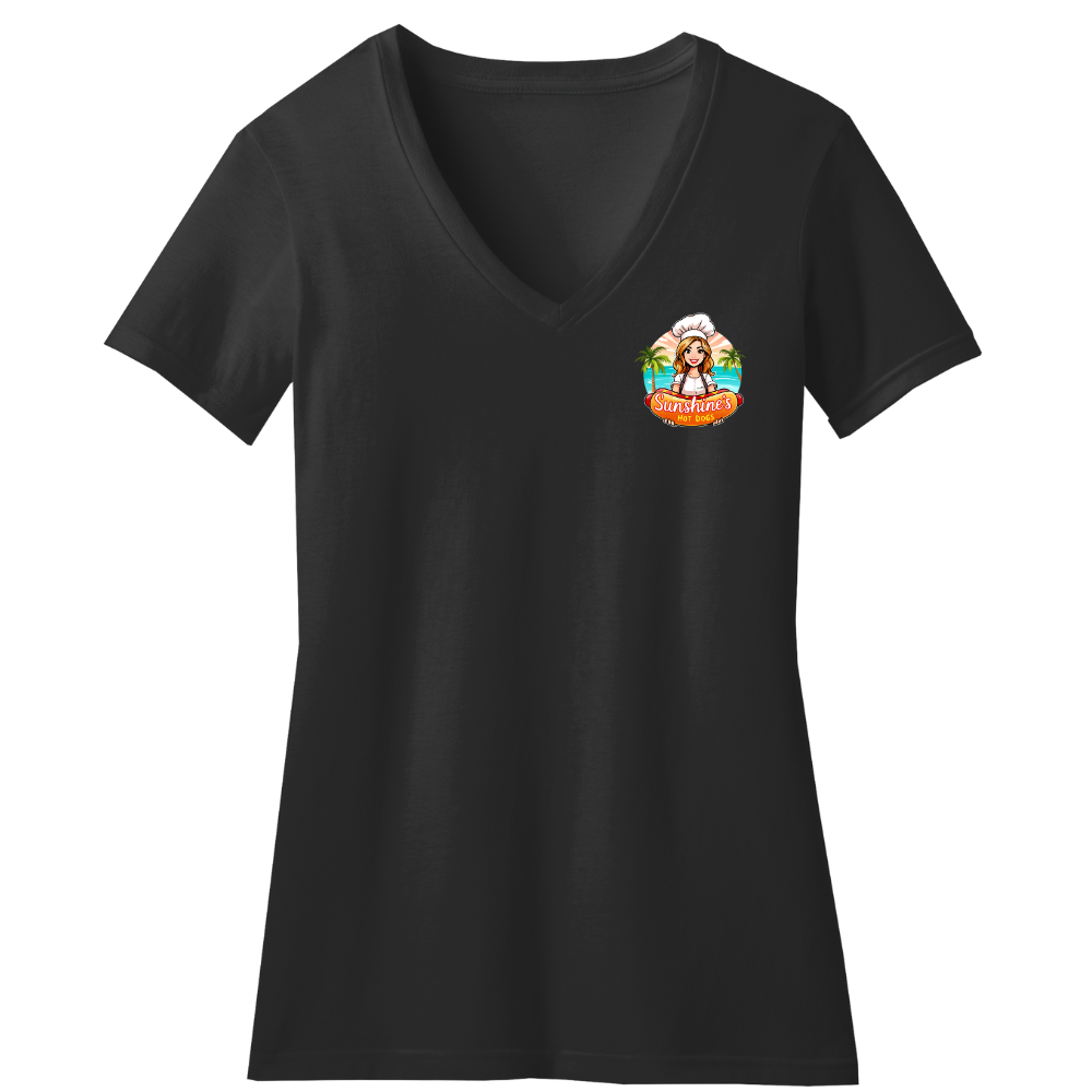Classic Sunshine's Hot Dog Tee - Ladies V- Neck (Black)